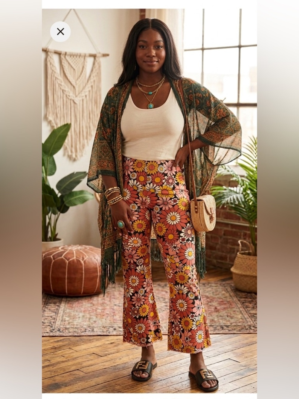 Retro Floral Print Leggings - Pink, Yellow & White Daisies